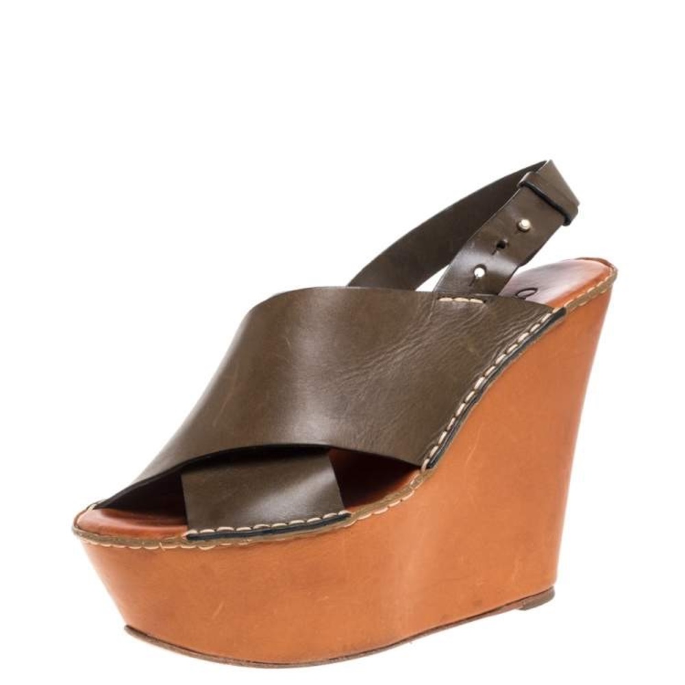 Chloe Brown and Tan Wedge Sandals